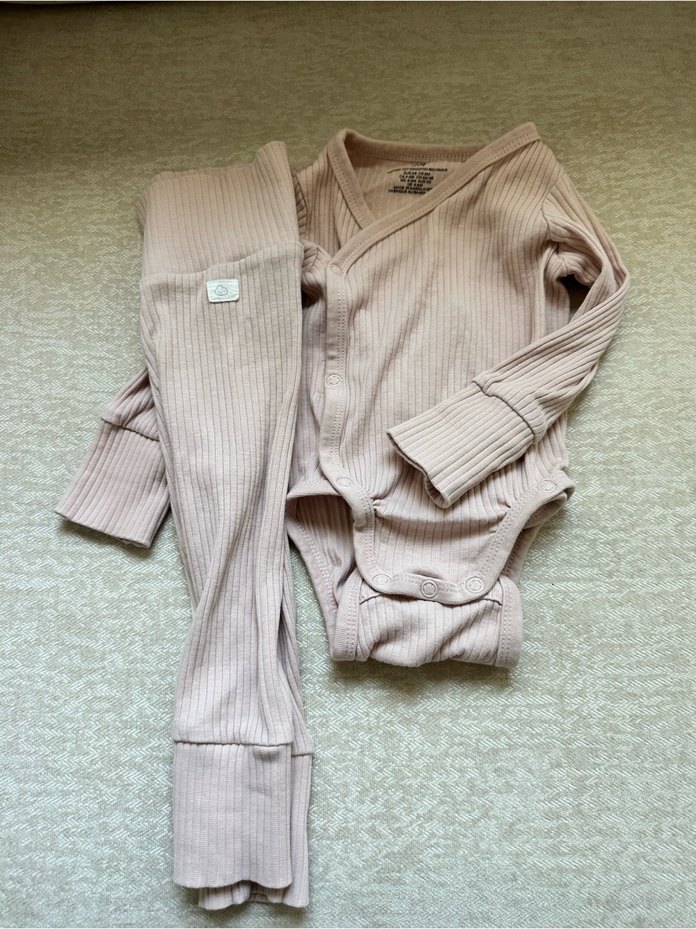 Baby Girl Ribbed Thermal Jumpsuit & Leggings Set - Light Blush